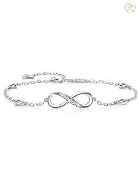 Sterling Silver Infinity Anklet Bracelet Adjustable Cubic Zirconia